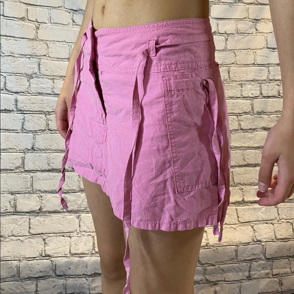 hot pink y2k string cargo skirt